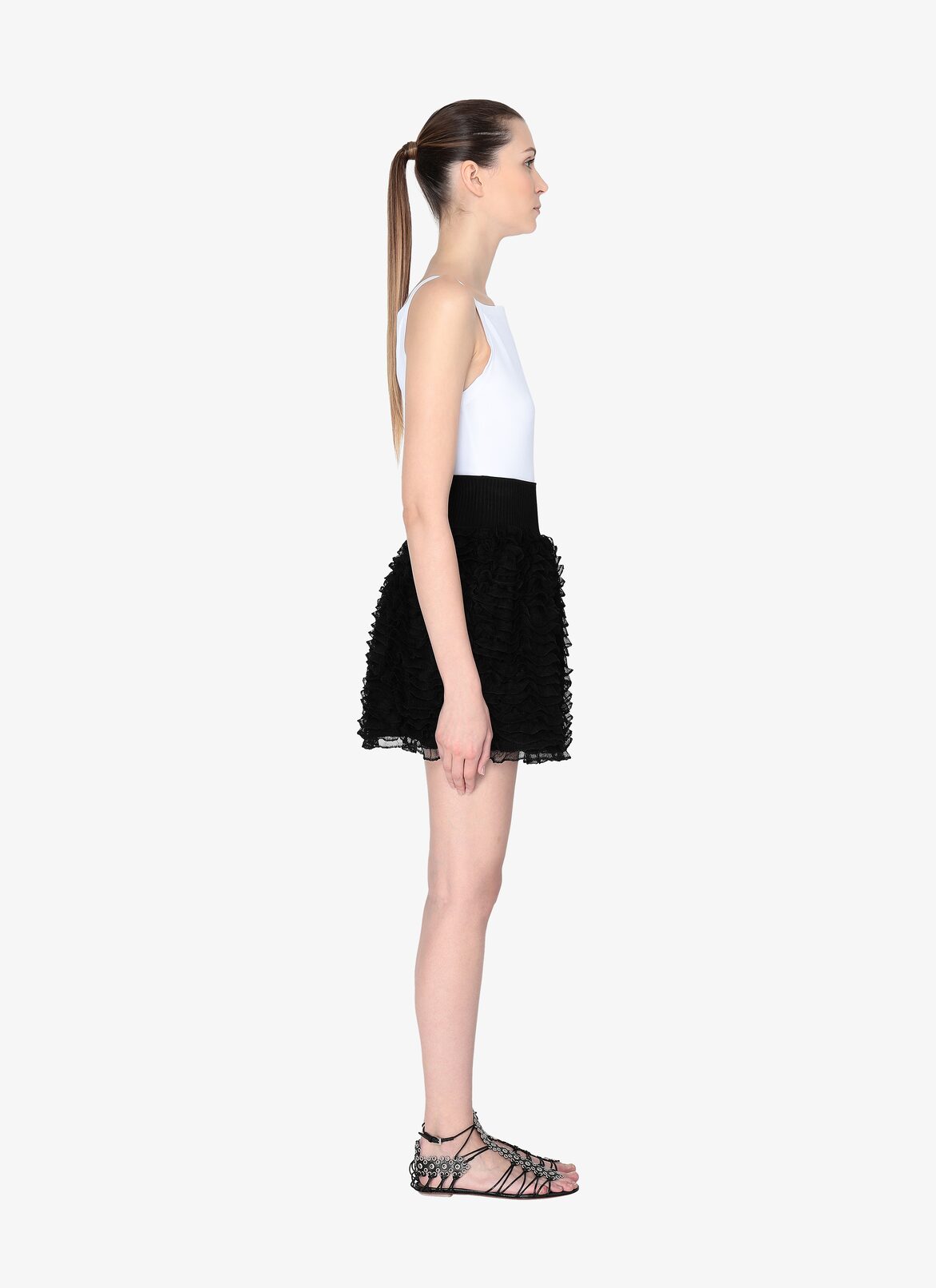 ミニ ラッフル スカート ALAÏA ブラック ミニ ラッフル スカート